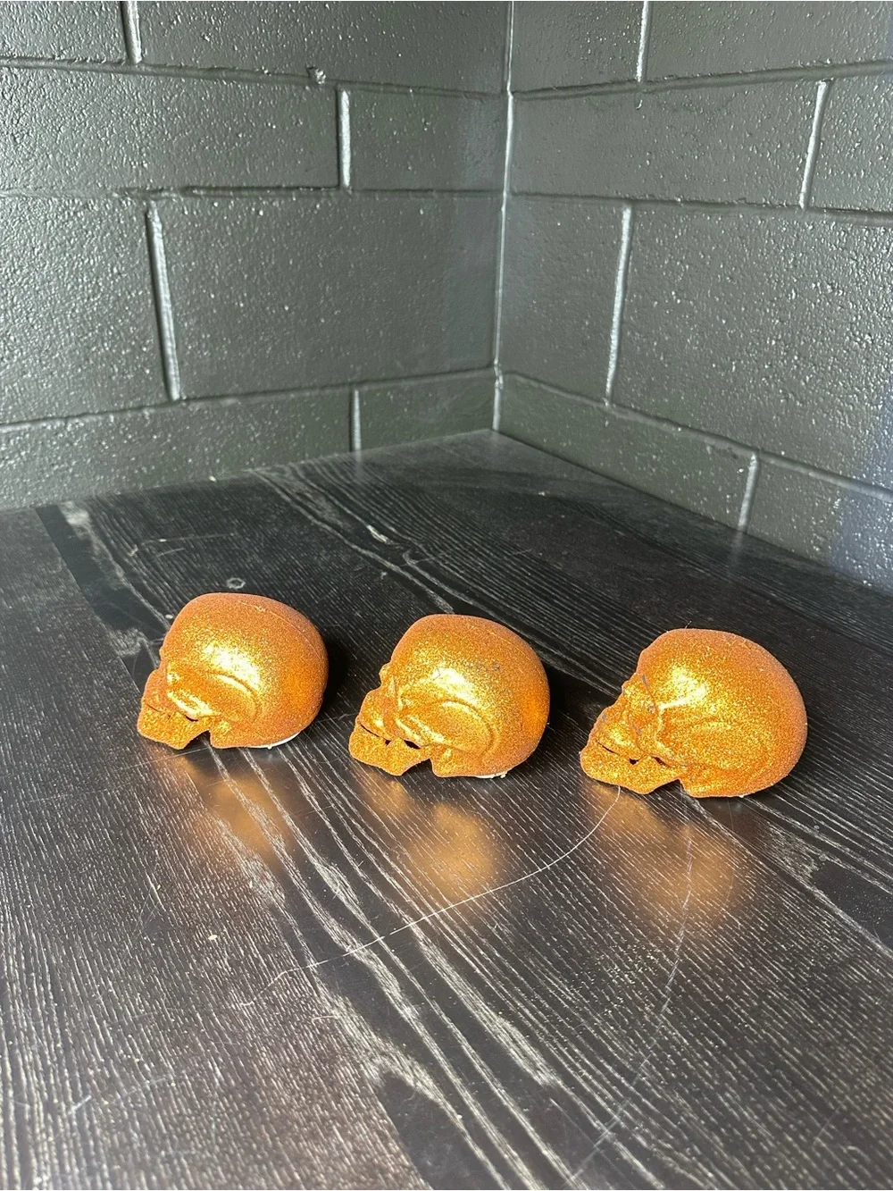 Orange Glitter Skull Party Decorations - Set of 3